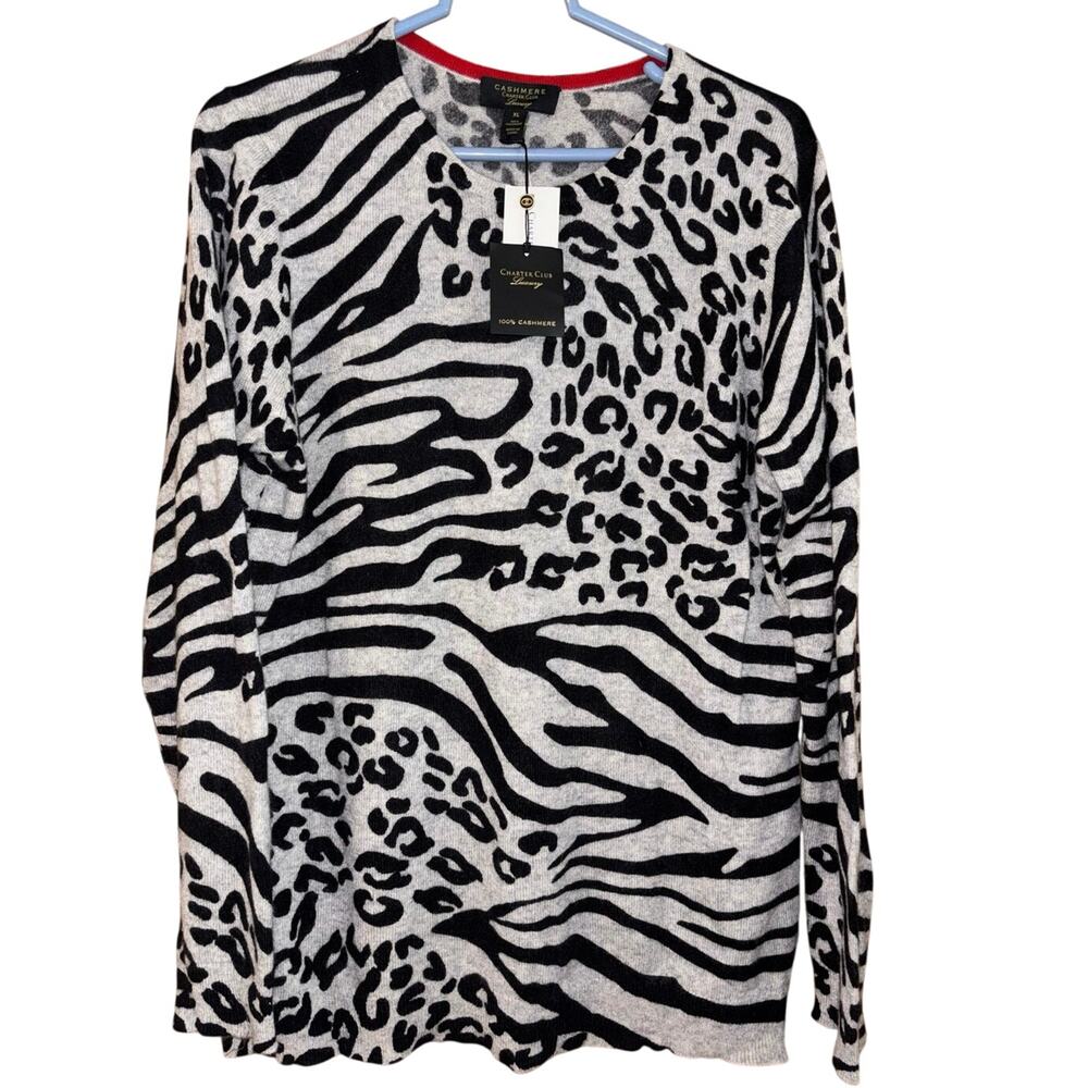 Charter Club Luxury 100% cashmere mixed animal print crewneck sweater NWT (XL)